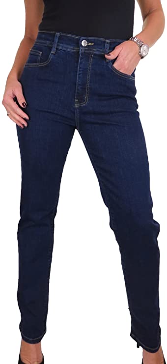 Women's High Waist Good Stretch Denim Jeans Ladies High Rise Straight Leg Jeans 8-22