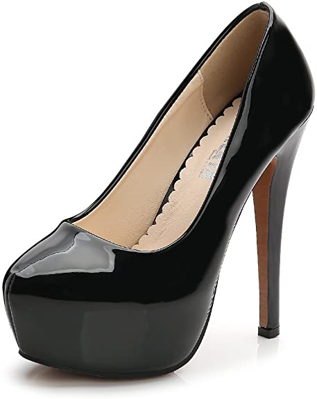 OCHENTA Women's Round Toe Stiletto High Heel Platform Slip On Pumps