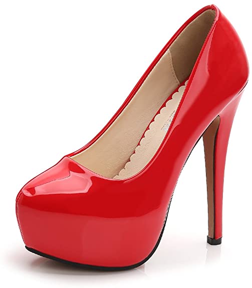 OCHENTA Women's Round Toe Stiletto High Heel Platform Slip On Pumps