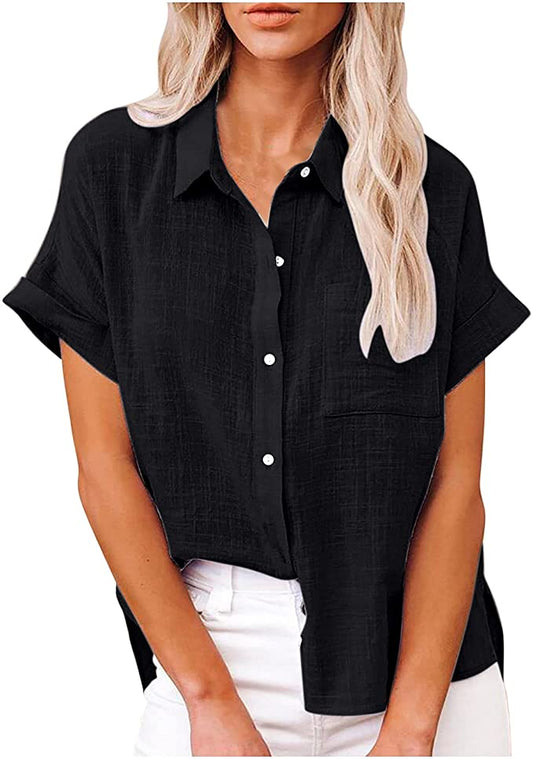 Women Shirts Sale Ladies Tops Fashion Solid Button Shirt Female V-Neck Loose T-Shirt Blouse Clearance Plus Size Elgant Office Shirts UK Size