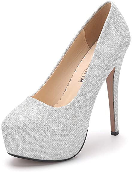 OCHENTA Women's Round Toe Stiletto High Heel Platform Slip On Pumps