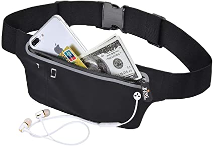 KING OF FLASH Black Adjustable Waist Bum Bag Belt Neoprene Single Zipper Pouch for Running Gym Cycling can Fit iPhone X XR XS 8, 8 Plus, Samsung S9 & Smartphones up to 6"