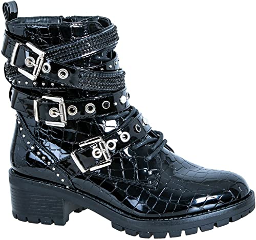 Chunky Ankle Biker Boots Punk Combat Buckle Laceup Block Heels Hiker Shoes Size Womens
