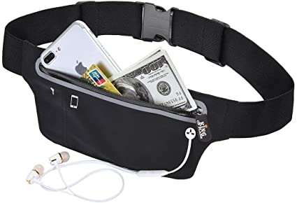 KING OF FLASH Black Adjustable Waist Bum Bag Belt Neoprene Single Zipper Pouch for Running Gym Cycling can Fit iPhone X XR XS 8, 8 Plus, Samsung S9 & Smartphones up to 6